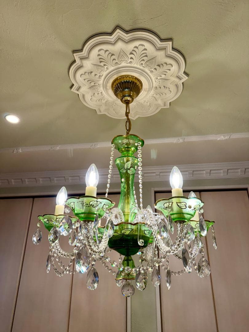 【12月15日迄特別値引】イタリア製 豪華シャンデリア（美品）グリーン&ゴールド