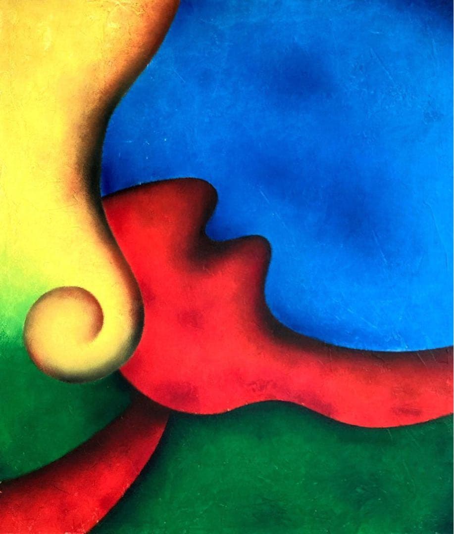 希少 古画 刀根広篤 「Chin-Tsu」 油彩画 極彩色 抽象画 F10号