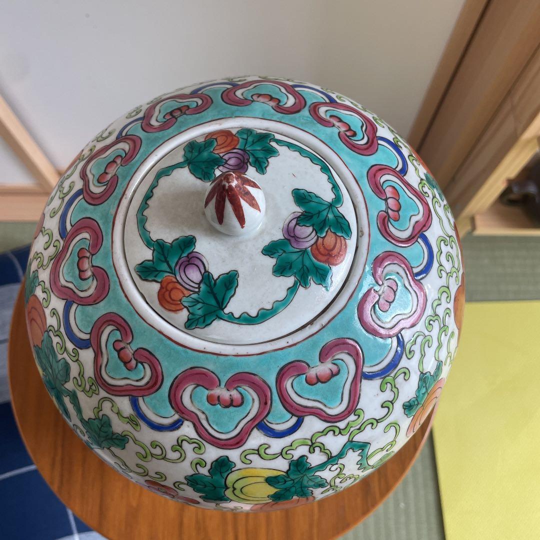 中国，花瓶 ，景德镇，時代物，粉彩 ，大壷　，大花瓶　，大甕　，蓋付き