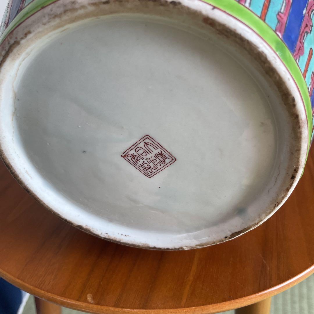 中国，花瓶 ，景德镇，時代物，粉彩 ，大壷　，大花瓶　，大甕　，蓋付き