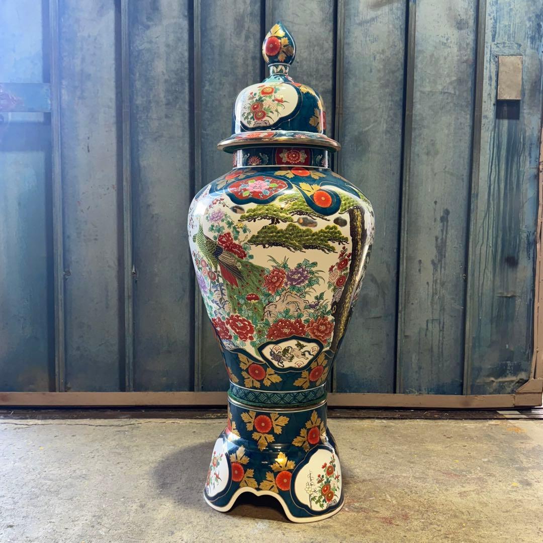 有田焼 金龍窯 博山作 金襴手 染錦 飾り壷 花鳥 高さ115cm 3個口発送