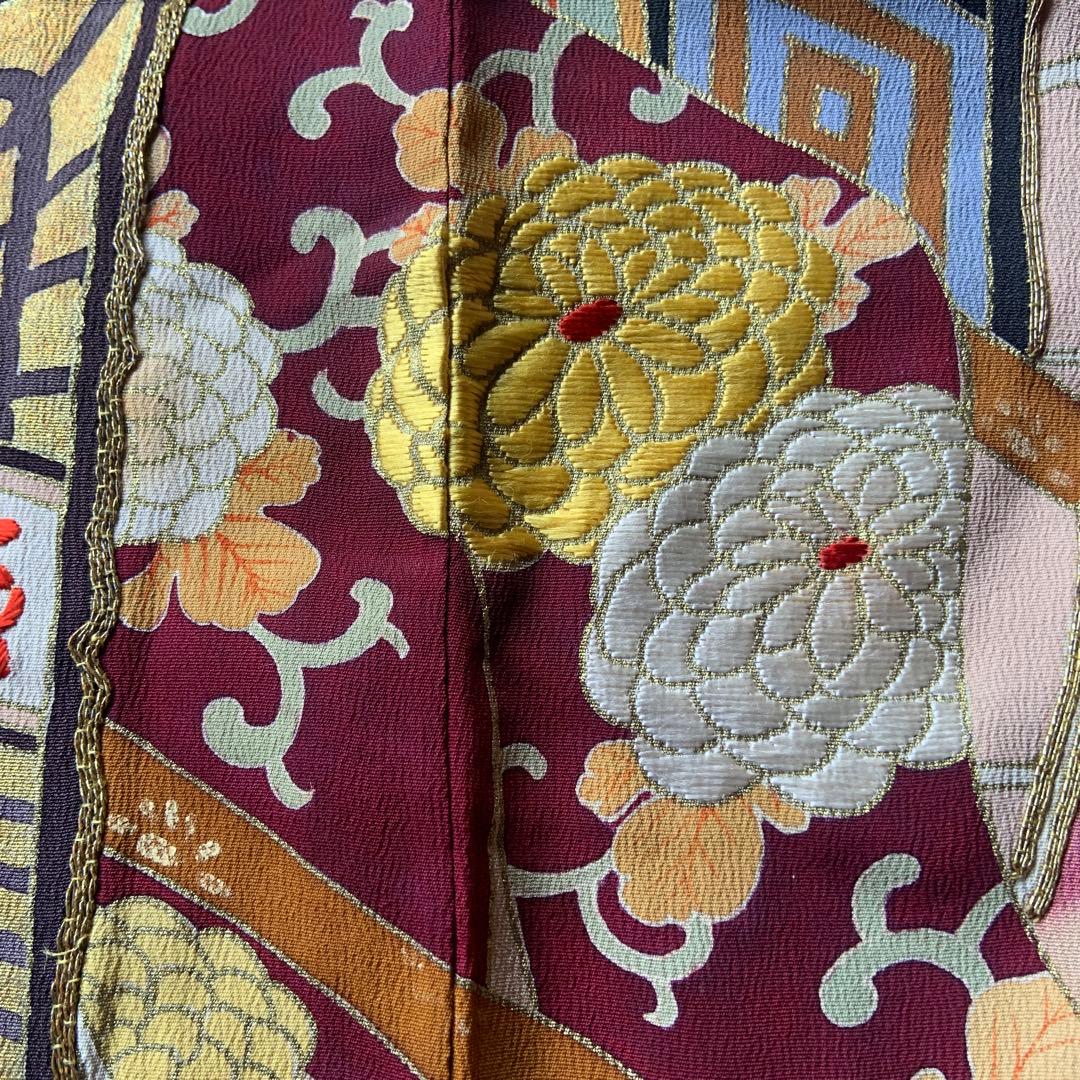 アンティーク振袖 竹に御所車文様振袖ヴィンテージリメイク正絹