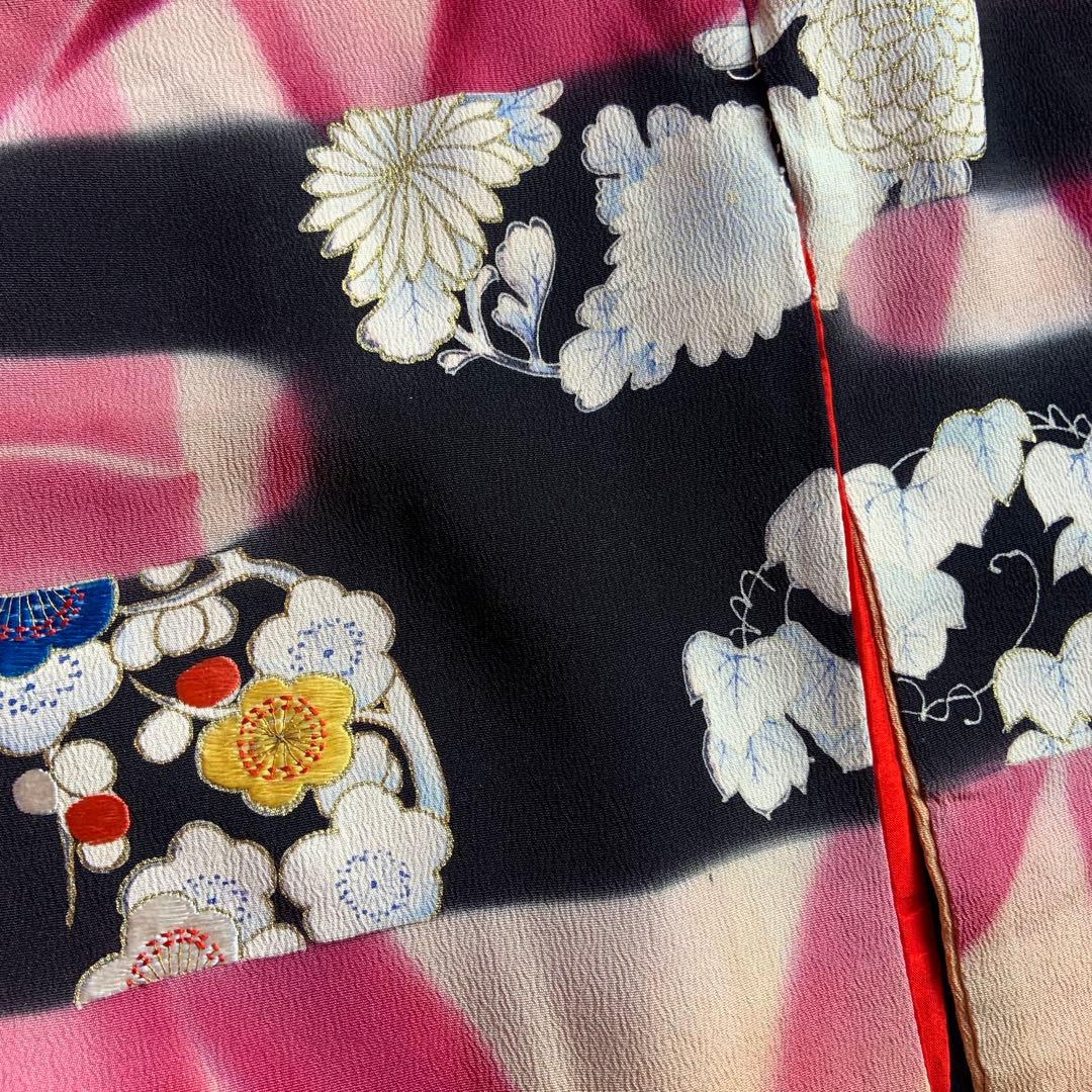 アンティーク振袖 竹に御所車文様振袖ヴィンテージリメイク正絹