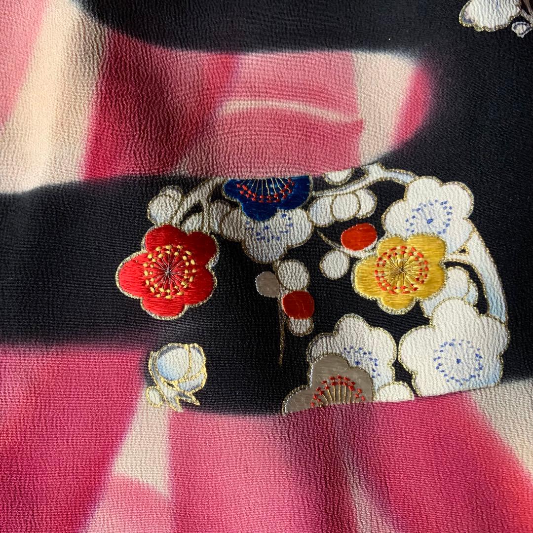 アンティーク振袖 竹に御所車文様振袖ヴィンテージリメイク正絹