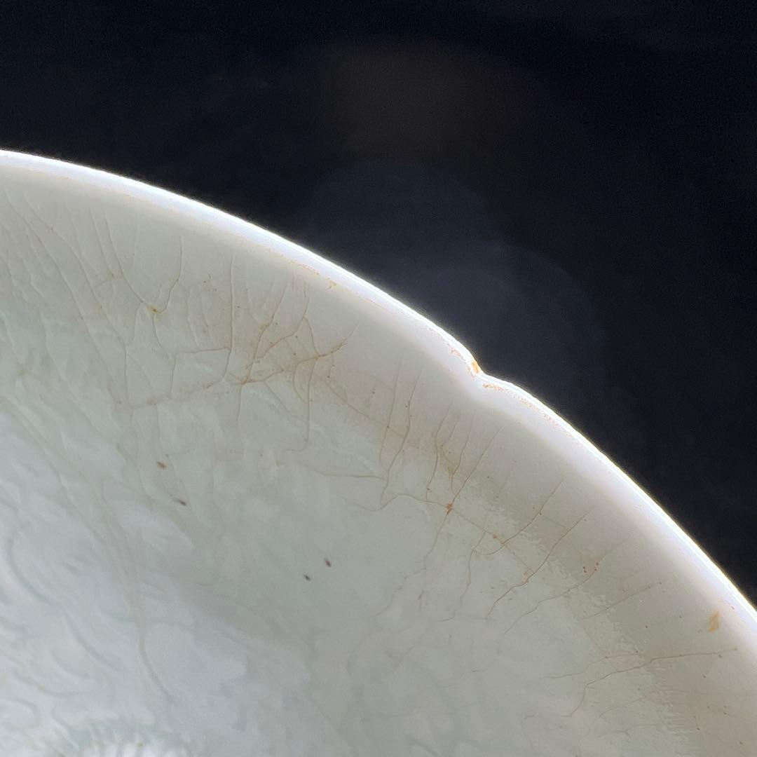 中国宋時代　青影陰刻輪花鉢　木箱付　直径約19.5㎝東Y8-0105☆2Fトヒカ