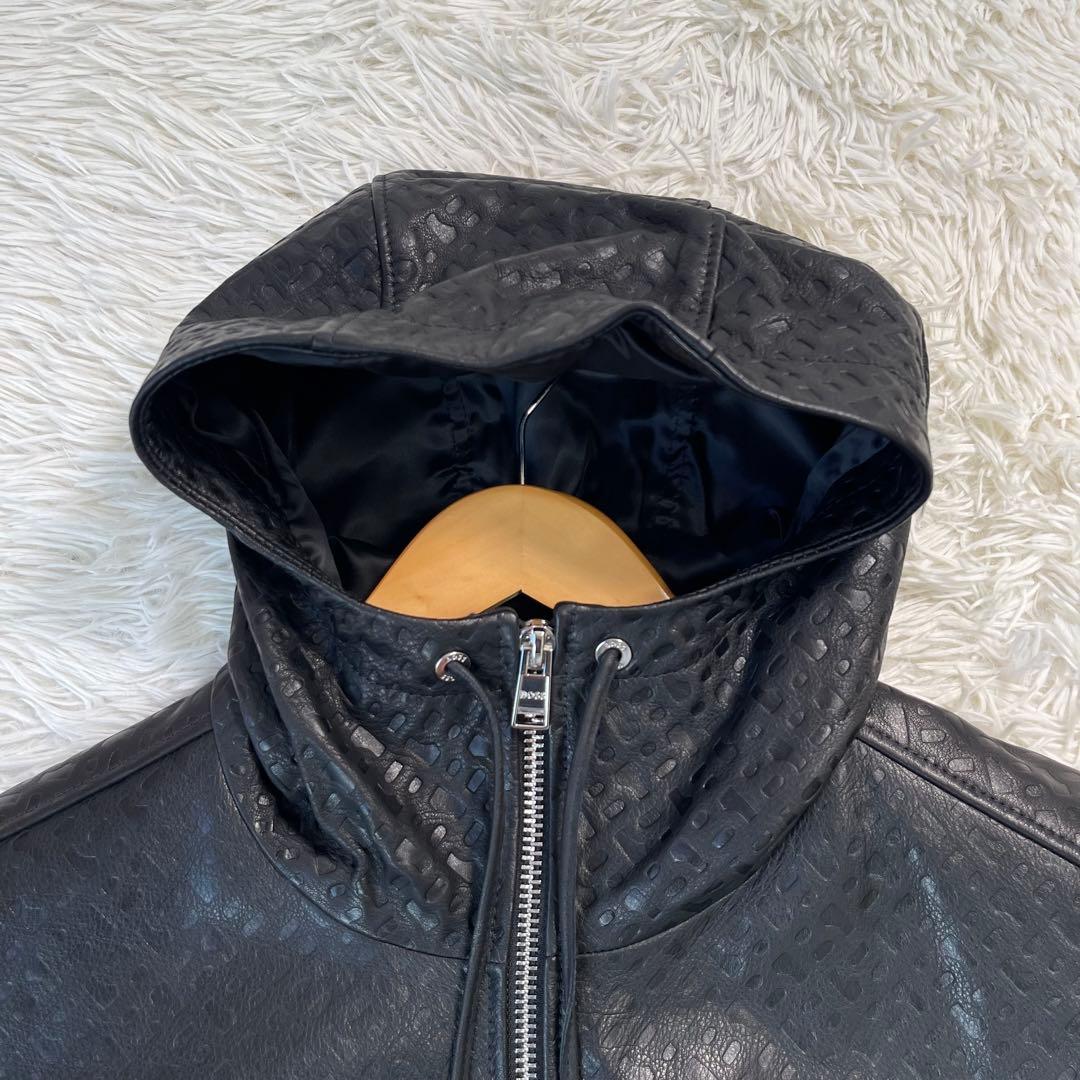 未使用タグ付/XXLサイズ/現行●HUGO BOSS レザージャケット エンボス