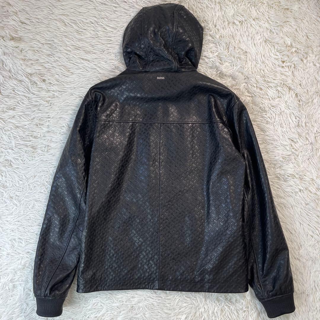 未使用タグ付/XXLサイズ/現行●HUGO BOSS レザージャケット エンボス