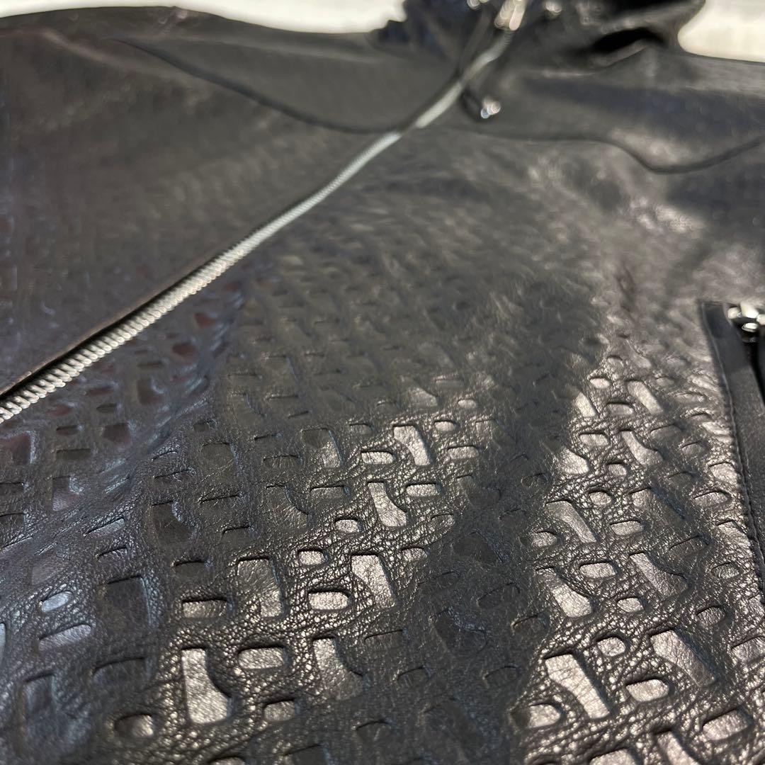 未使用タグ付/XXLサイズ/現行●HUGO BOSS レザージャケット エンボス