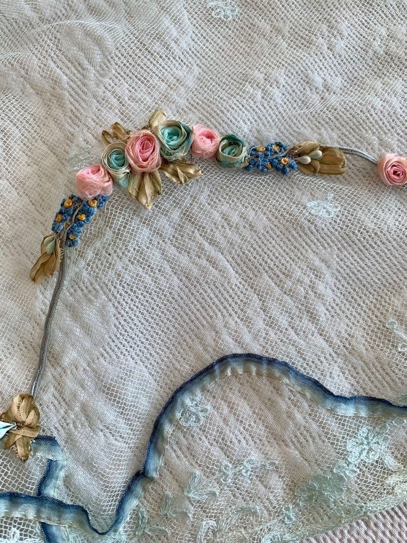 ま*ん様 フランスアンティークチュールレースヴェール※ロココローズモチーフリボン