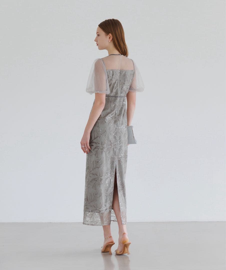 グレー 刺繍入り ロングドレス