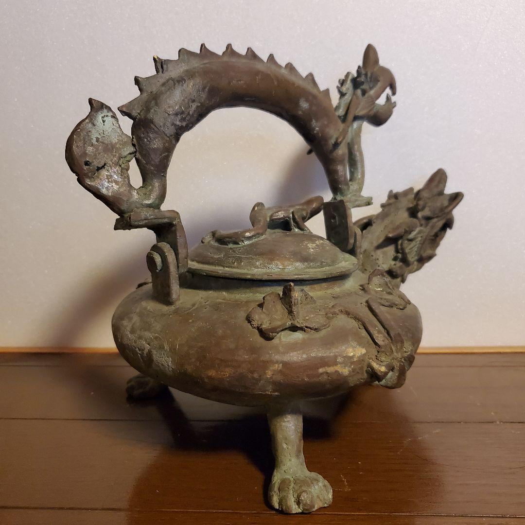 中国古玩　古銅製　双龍頭　香炉　希少品