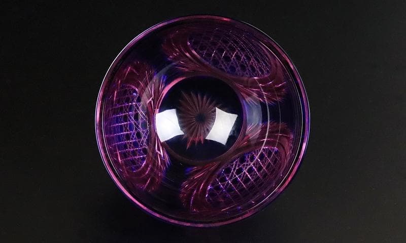 【未使用】黒木国昭　秀逸作　二色被せガラスランプ　銘「綾切子」共箱