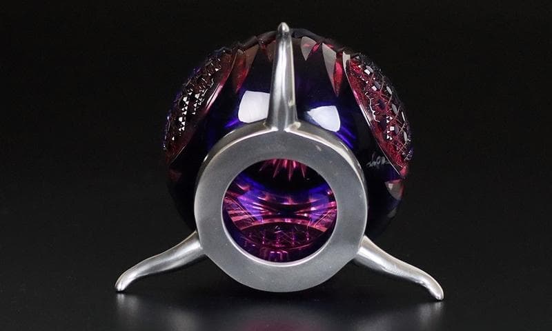 【未使用】黒木国昭　秀逸作　二色被せガラスランプ　銘「綾切子」共箱