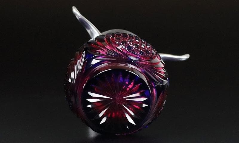 【未使用】黒木国昭　秀逸作　二色被せガラスランプ　銘「綾切子」共箱