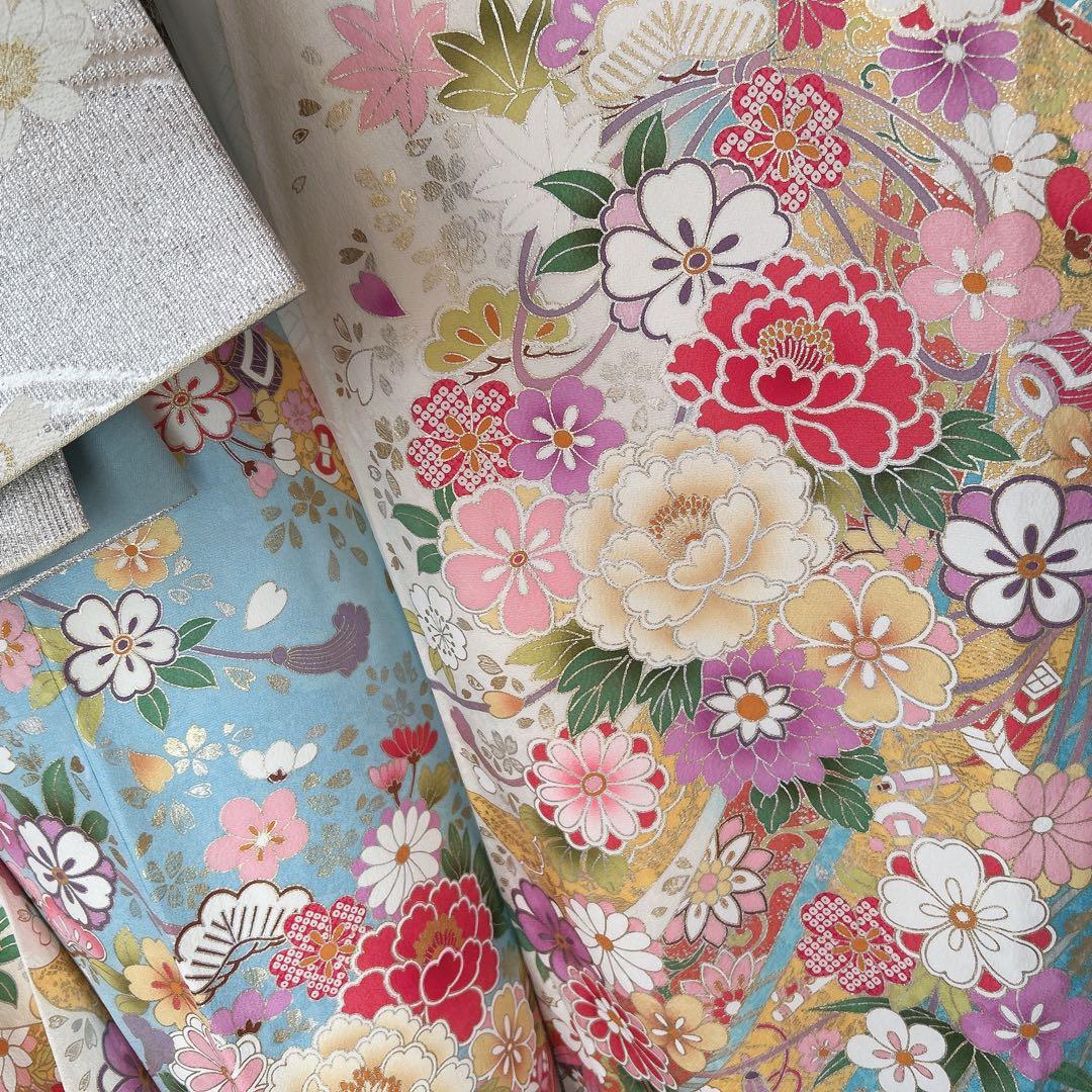 振袖　フルセット　本加工　豪華　成人式　華やか　帯　長襦袢　着物　二十歳　m2