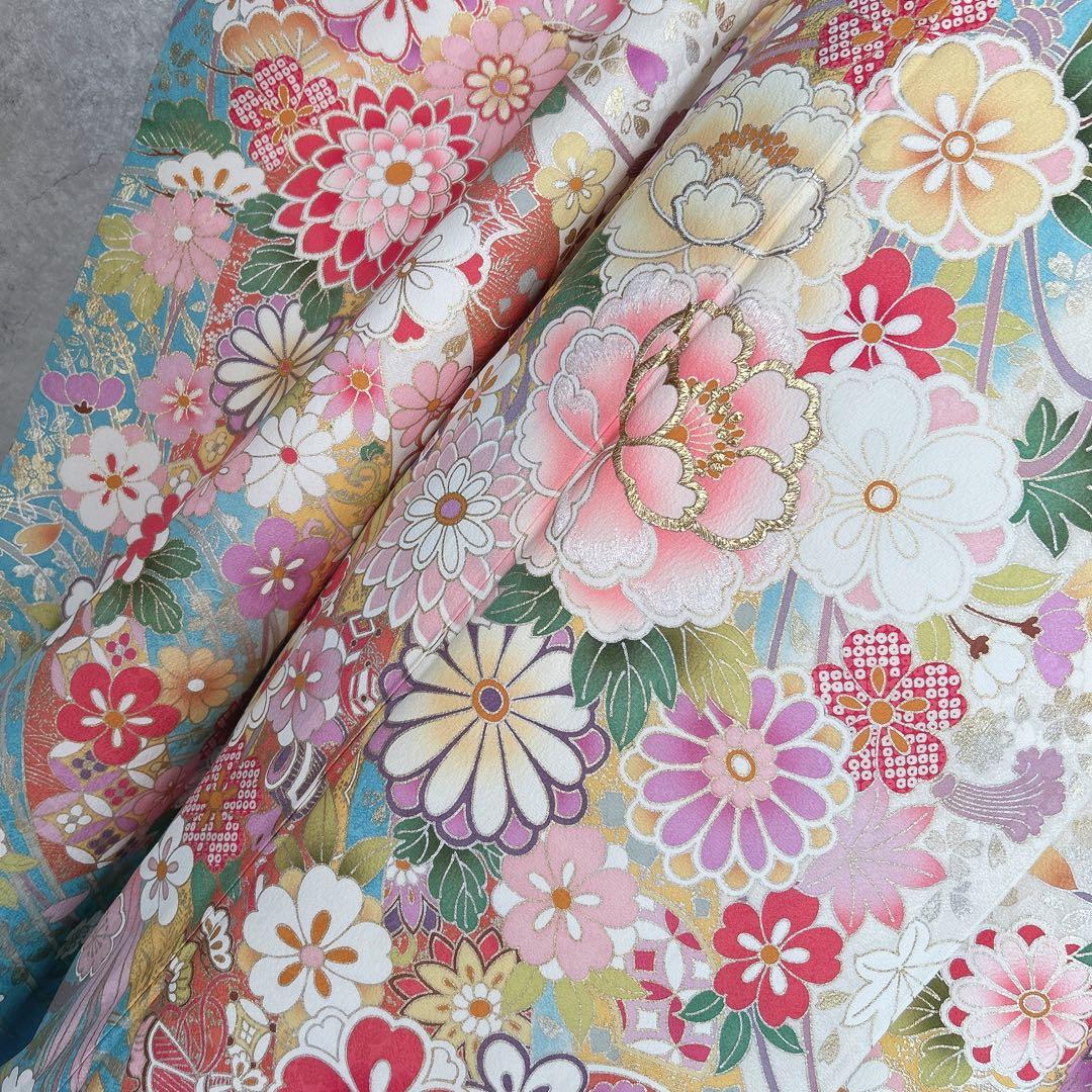 振袖　フルセット　本加工　豪華　成人式　華やか　帯　長襦袢　着物　二十歳　m2