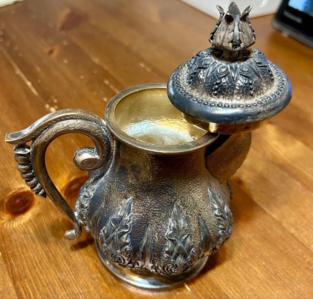 TOP刻印 純銀製ポット型容器（830 Silver）アンティーク工芸品