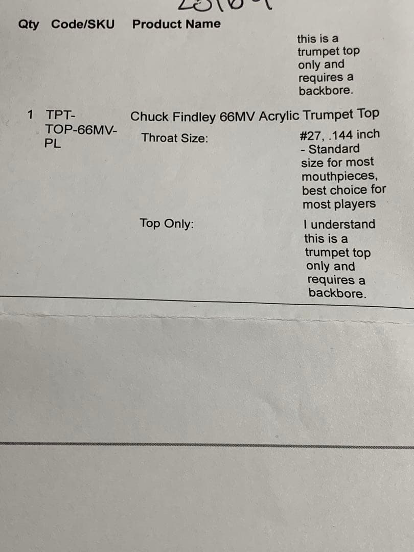 Wedge 66MVトランペットマウスピース トップ