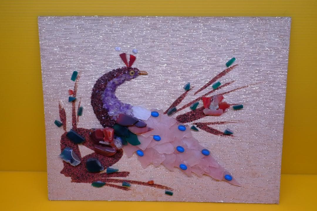 天然石 モザイクアート 鳥図 ハンドメイド 絵画 額なし