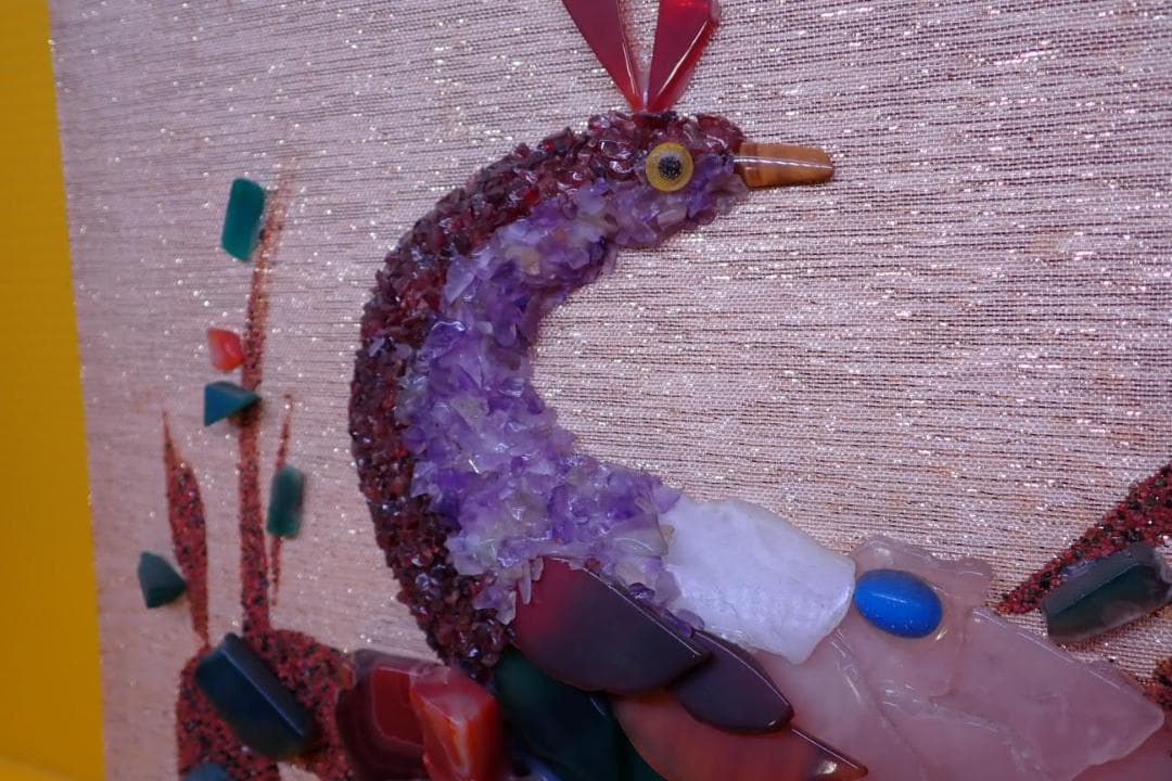 天然石 モザイクアート 鳥図 ハンドメイド 絵画 額なし