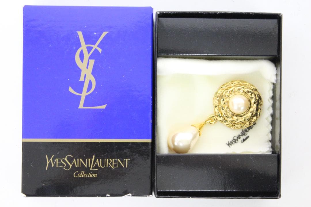 ★イヴ・サンローラン ブローチ ゴールド パール 元箱あり YSL
