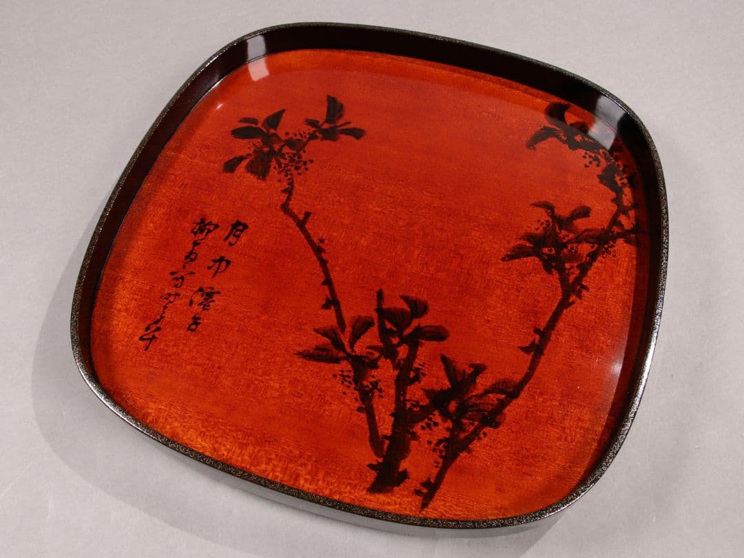 CG100 能登國輪島 布着本堅地 図替会席膳 五客 足付 木製漆器 雨宮桂月