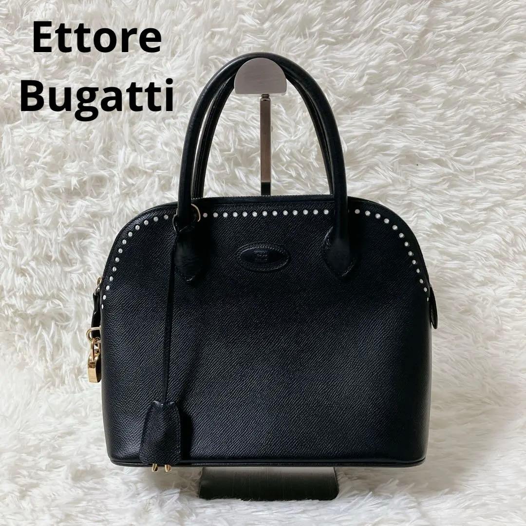 極美品 エットーレ ブガッティ ハンドバッグ ブラック レザー イタリア製