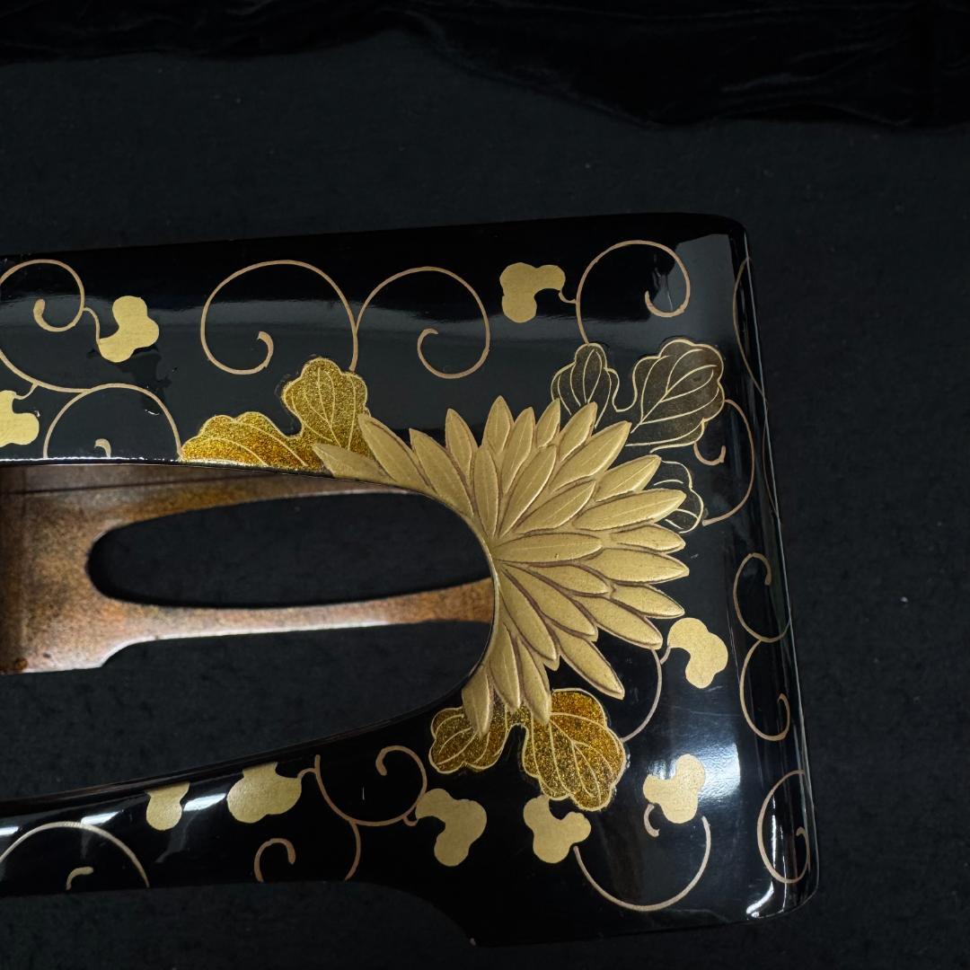 茶道具 金彩菊花蒔絵 重台 四方盆　共箱