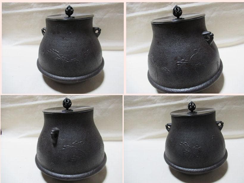 菊池正光造　茶釜　浜松文鶴首　共箱