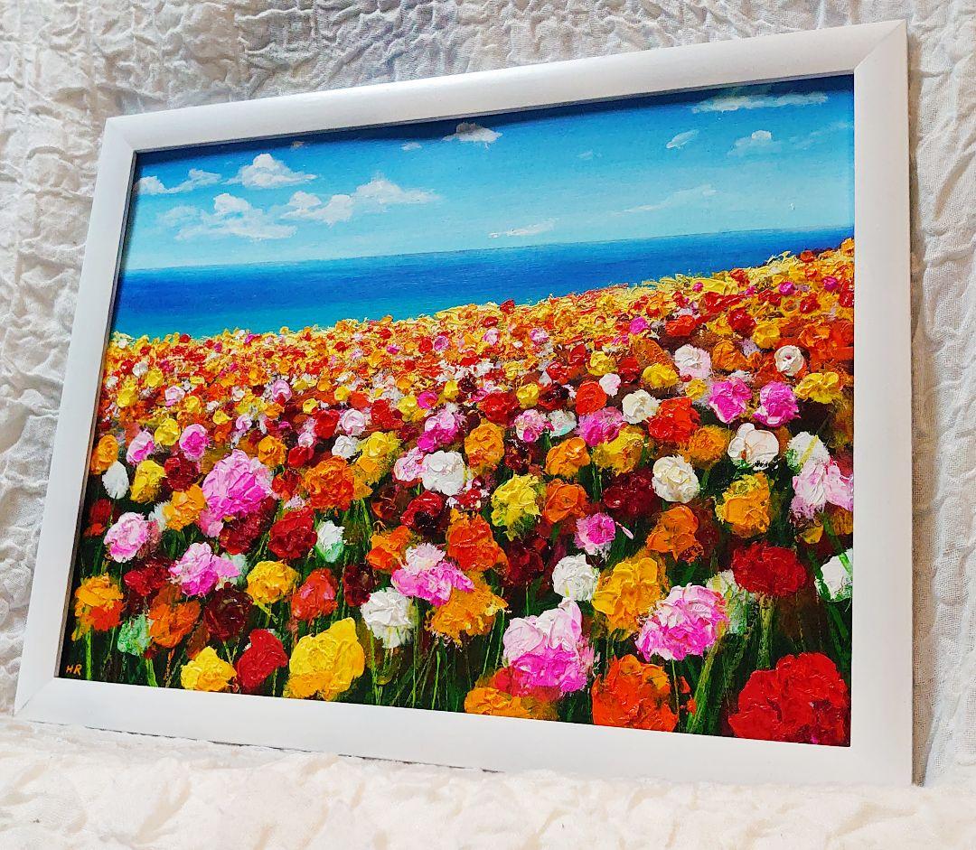 油絵 絵画 【海のお花畑】