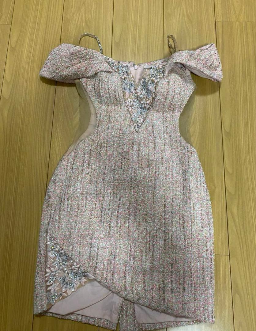 エンジェルアール　ツイード　オフショル　オフショルダー　ピンク　キャバドレス