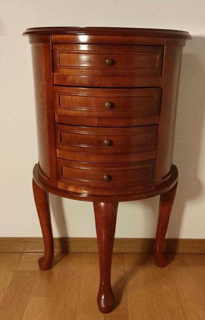 アンティーク調 木製 猫脚 ジュエリーチェスト 4段 半円 猫足 3本足