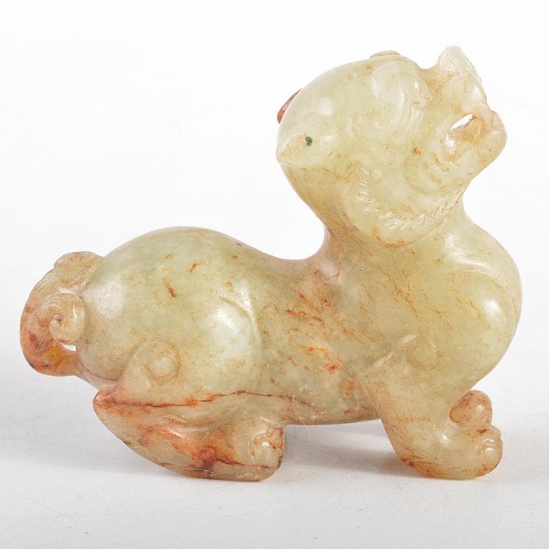 中国　玉石白玉彫刻　神獣　紙鎮　置物　C　R5400