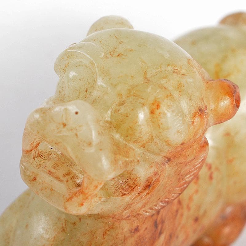 中国　玉石白玉彫刻　神獣　紙鎮　置物　C　R5400