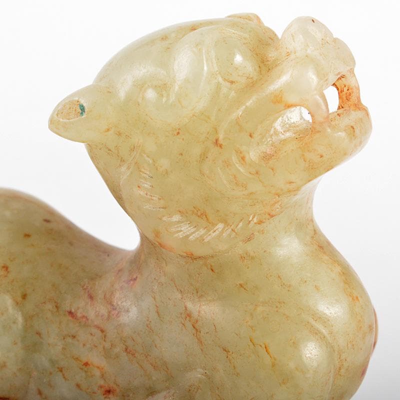 中国　玉石白玉彫刻　神獣　紙鎮　置物　C　R5400