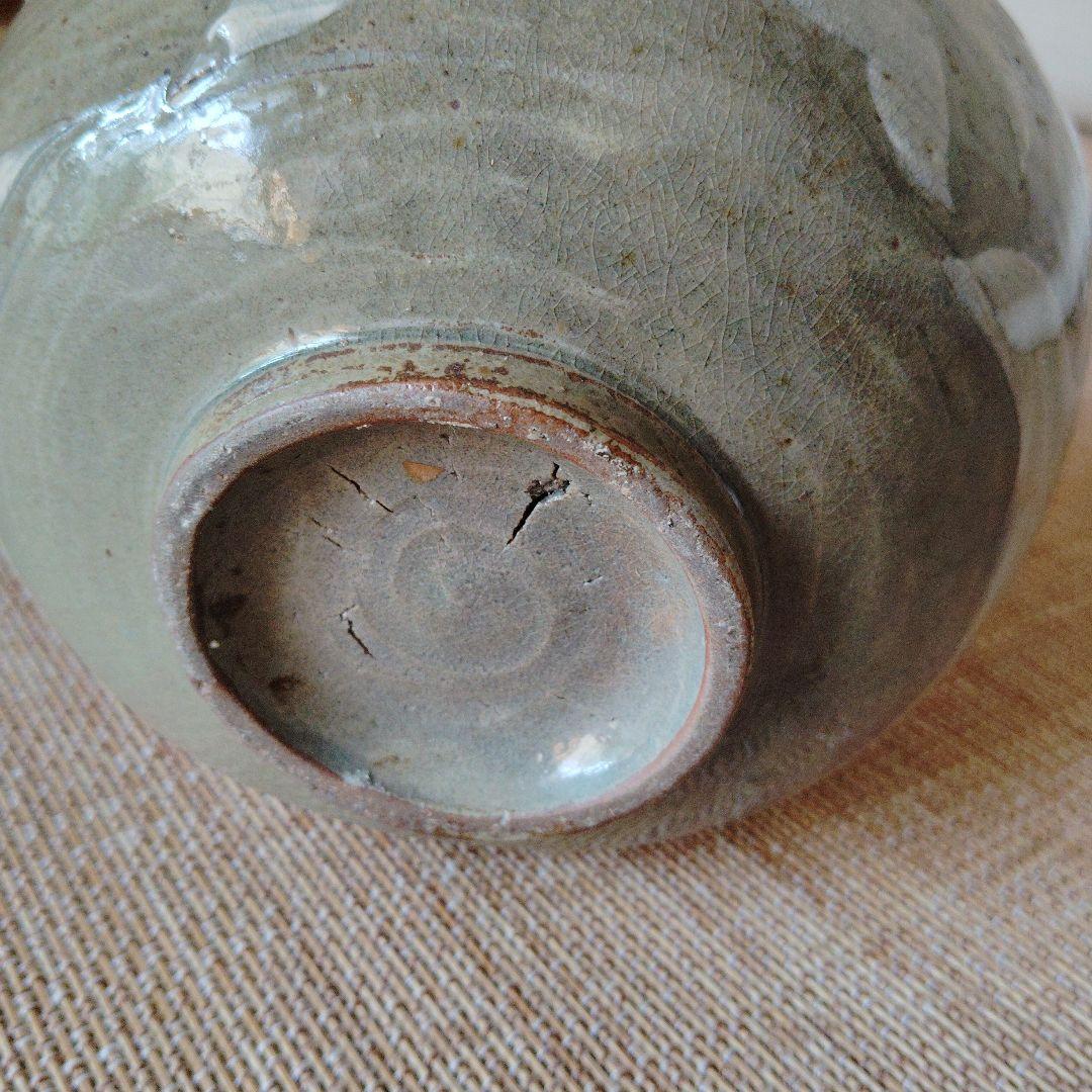 李朝　粉青沙器　扁壺　牡丹文様