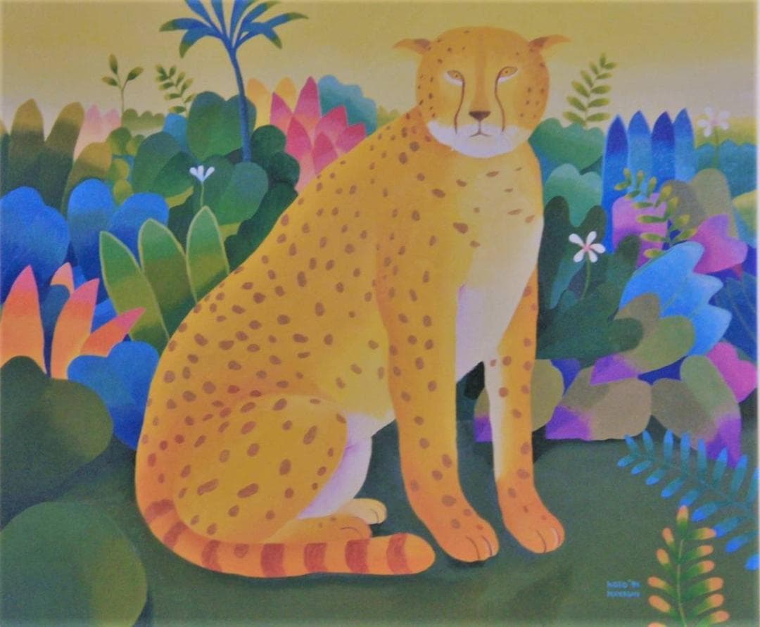 林孝三、【楽園’99　ヒョウ】、希少な額装用画集より、新品額装付