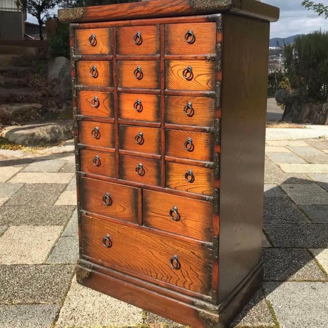 アンティーク日本伝統的な和風木製箪笥 薬箪笥18引き出し
