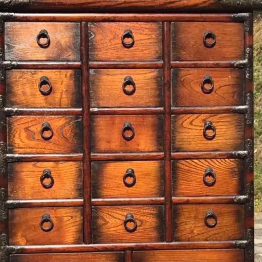 アンティーク日本伝統的な和風木製箪笥 薬箪笥18引き出し