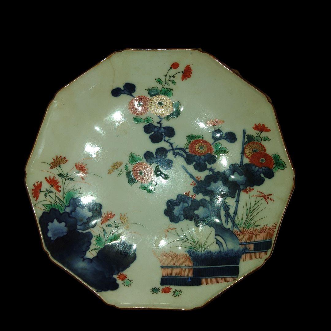 有田焼　柿右衛門　菊花染付絵皿　木箱付