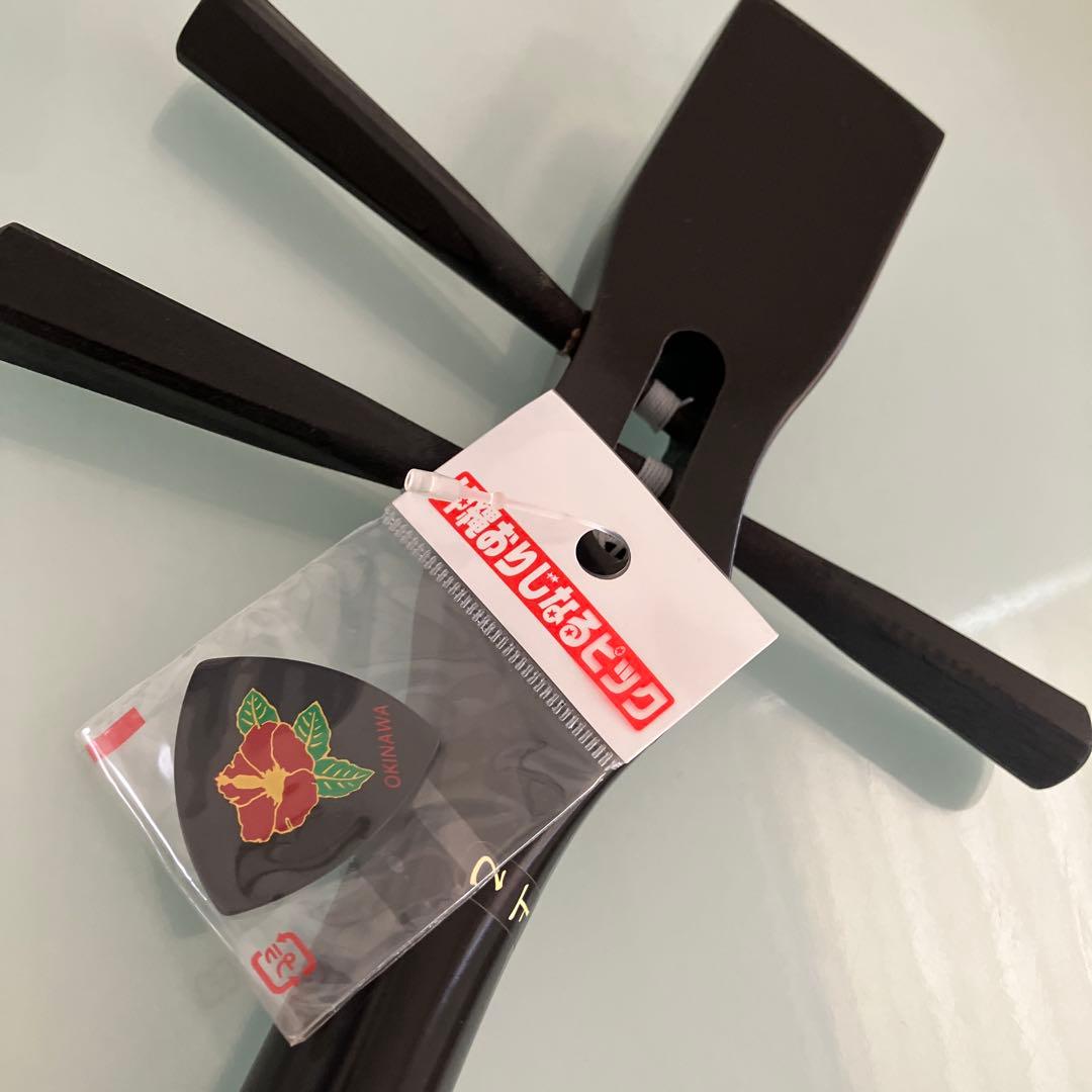 【未使用】カンカン三線　カンカラ三線　ハイビスカスと蝶柄　沖縄