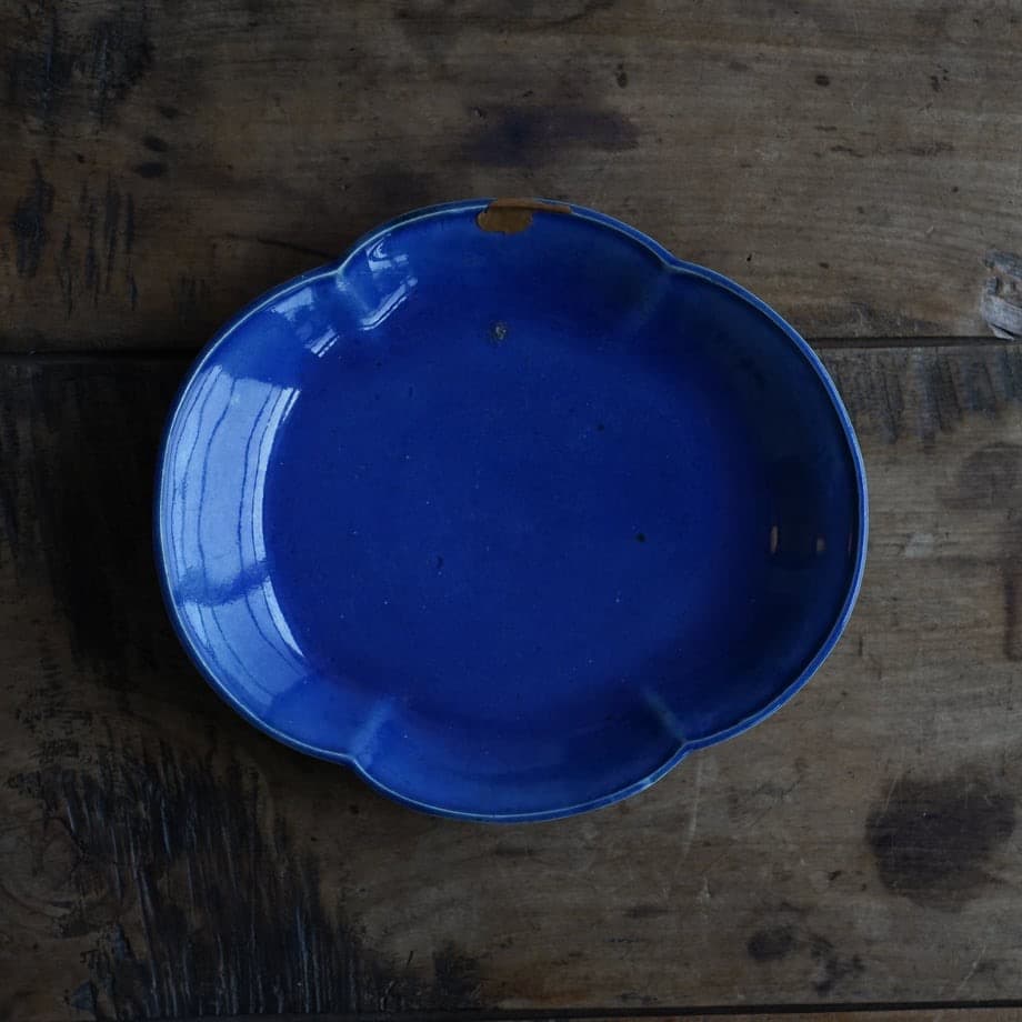 古伊万里瑠璃釉皿 本金継ぎ / 江戸時代後期