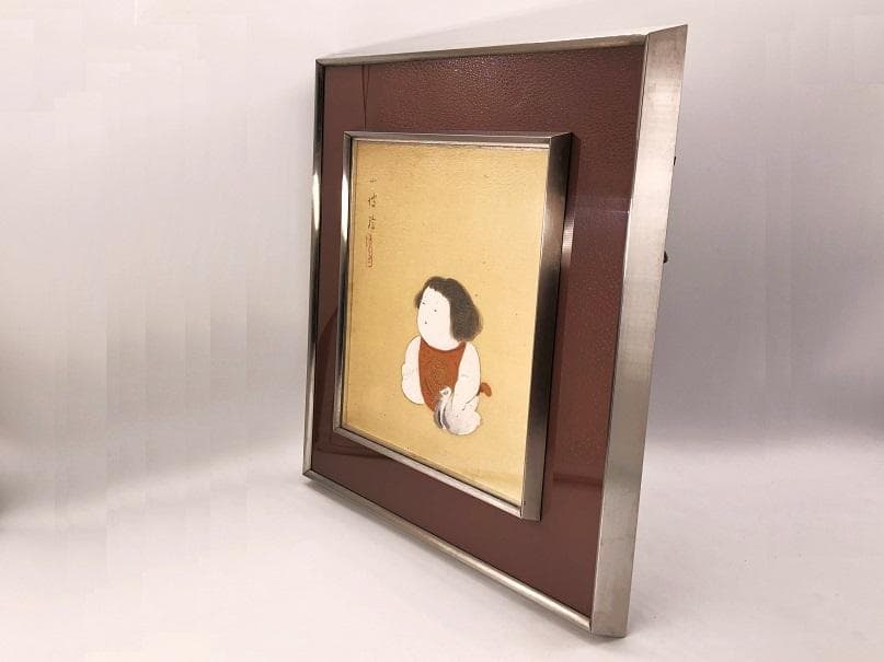 【 伊藤小坡 直筆『御所人形』】　絹本色紙　額装