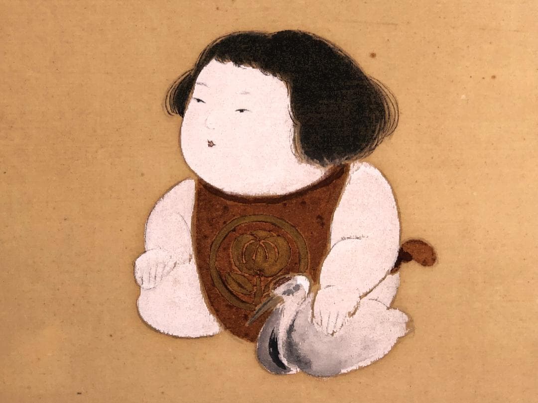 【 伊藤小坡 直筆『御所人形』】　絹本色紙　額装