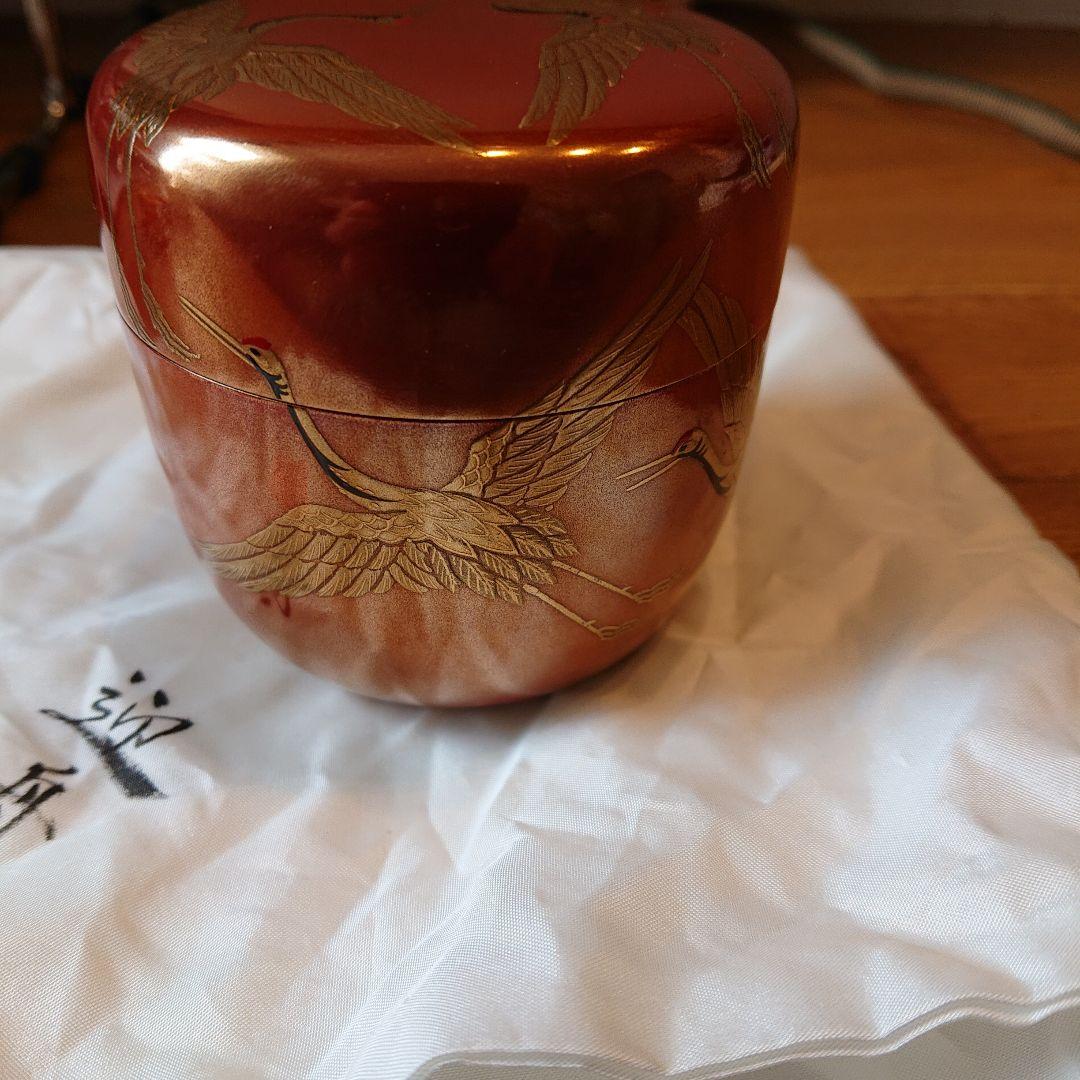 茶道具 大棗 朱金鶴蒔絵 迎舟作