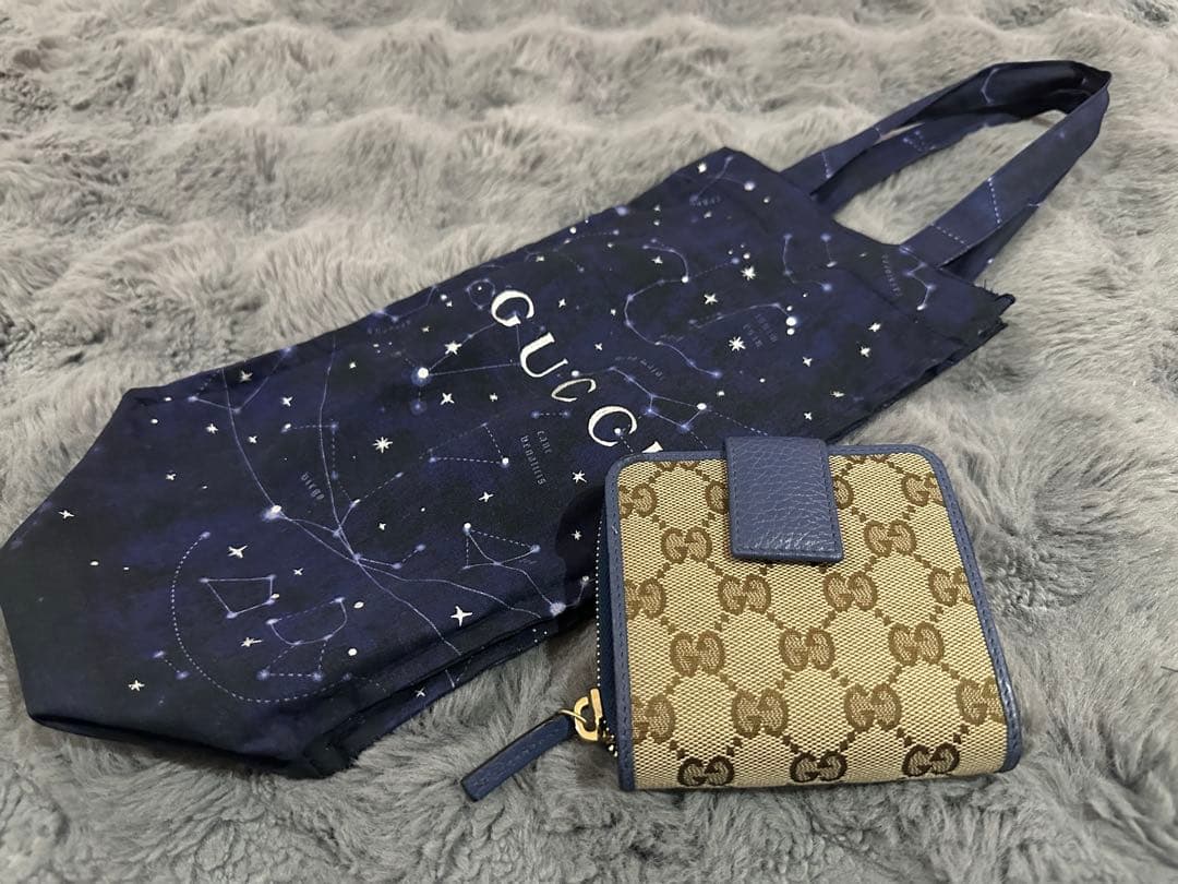 GUCCIGGエンブレム ミニウォレットブルー
