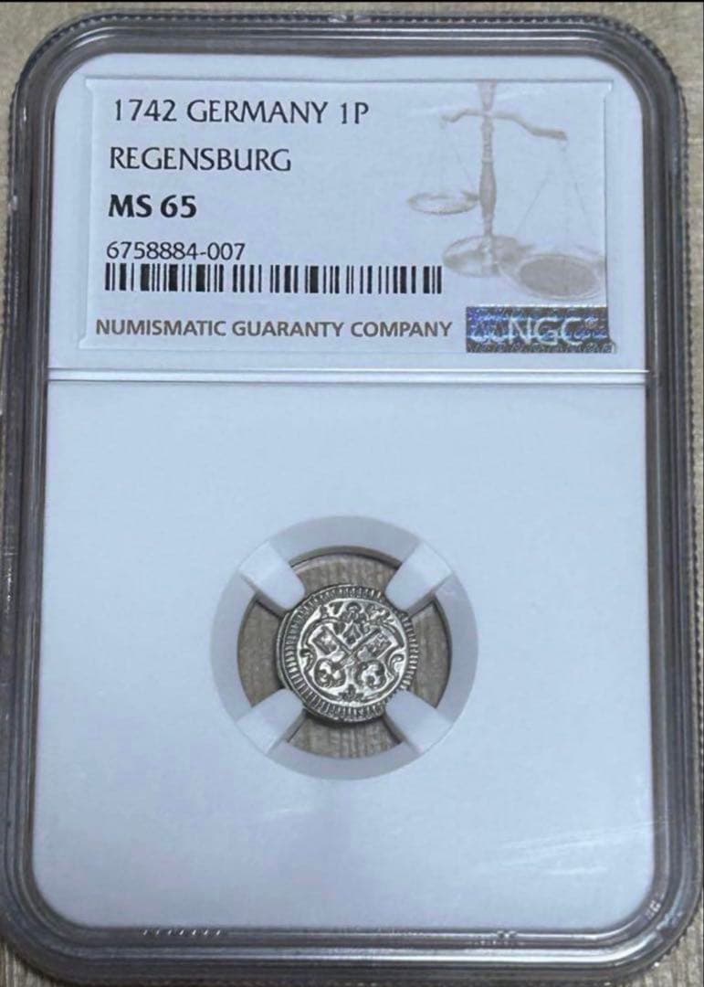 ドイツ　レーゲンスブルク 1742年 MS65 最高鑑定 希少早い物勝ち 大赤字