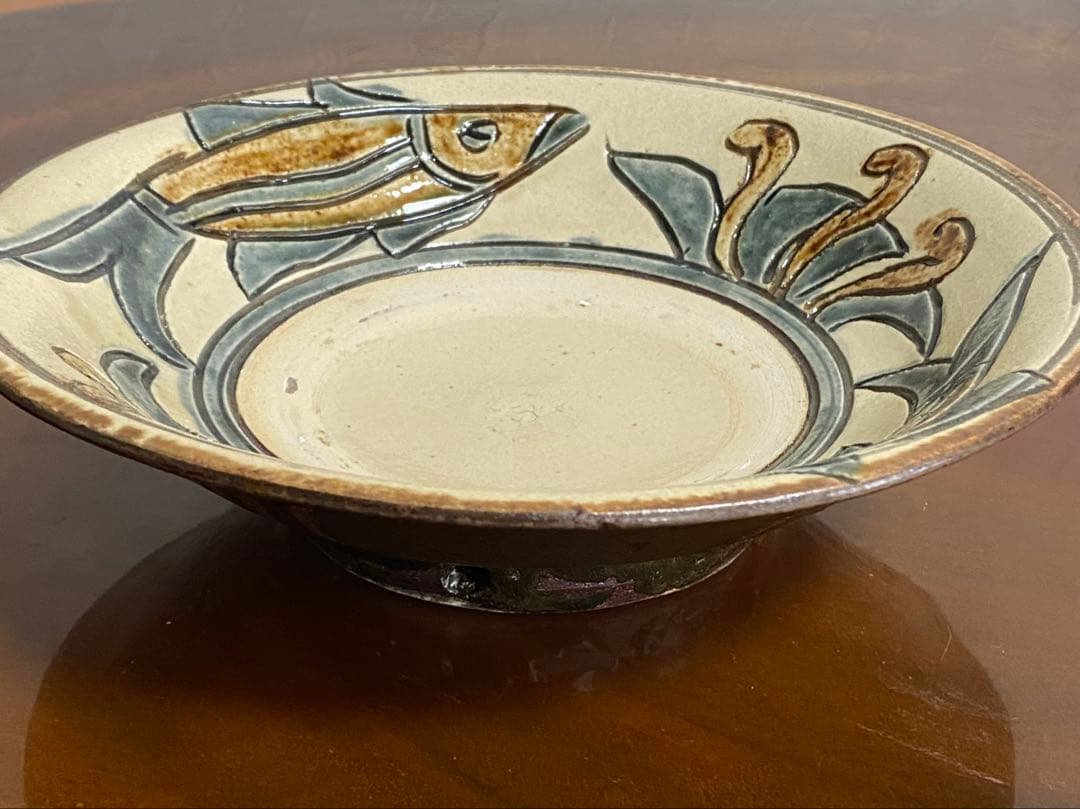 金城次郎 壺屋焼 魚文皿　菓子皿　沖縄　人間国宝　本人直筆共箱