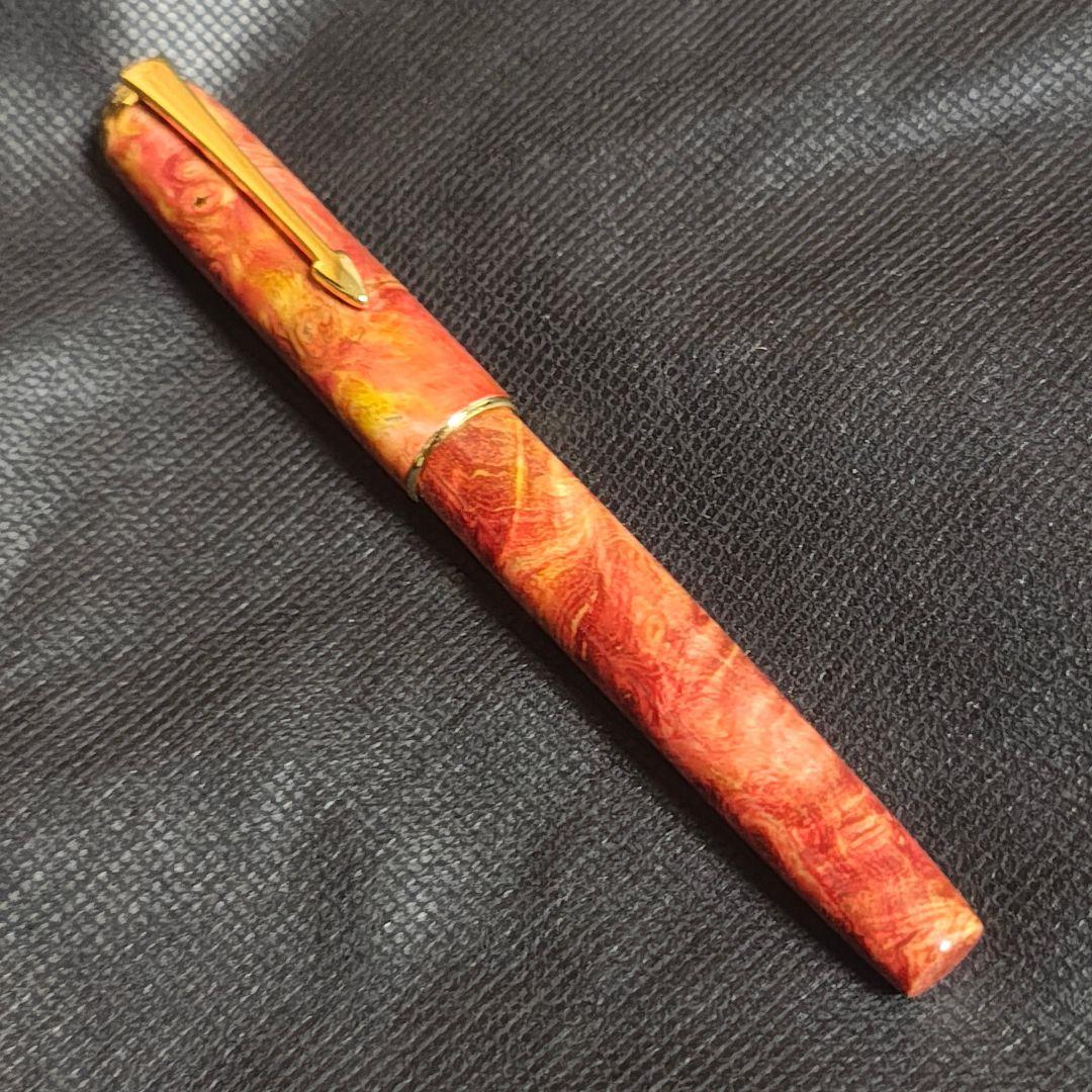 hongdian 木軸 万年筆 長刀研ぎ調ペン先換装 NMF オレンジ