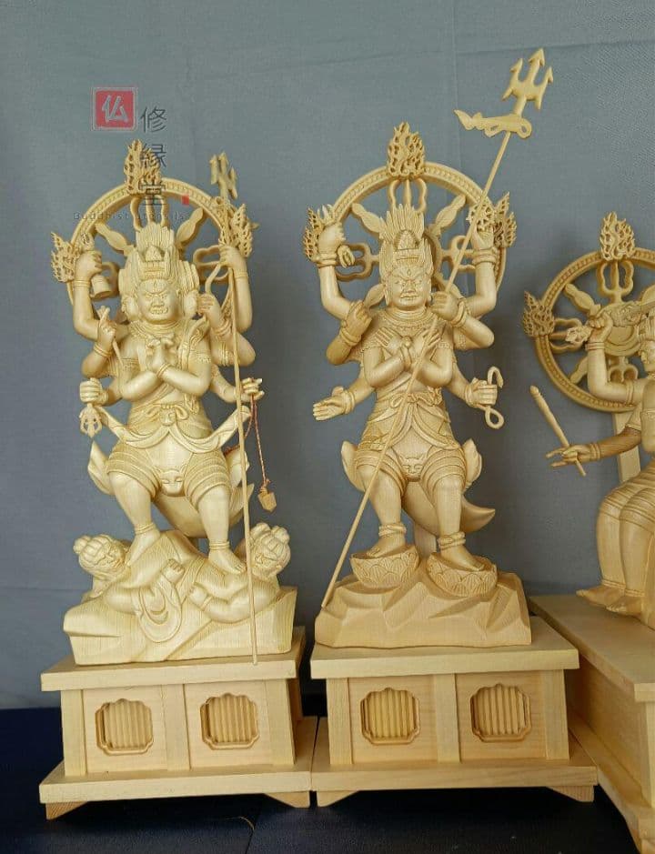 【修縁堂】最高級 木彫仏像 五大明王像一式 彫刻 一刀彫 天然木檜材 仏教工芸